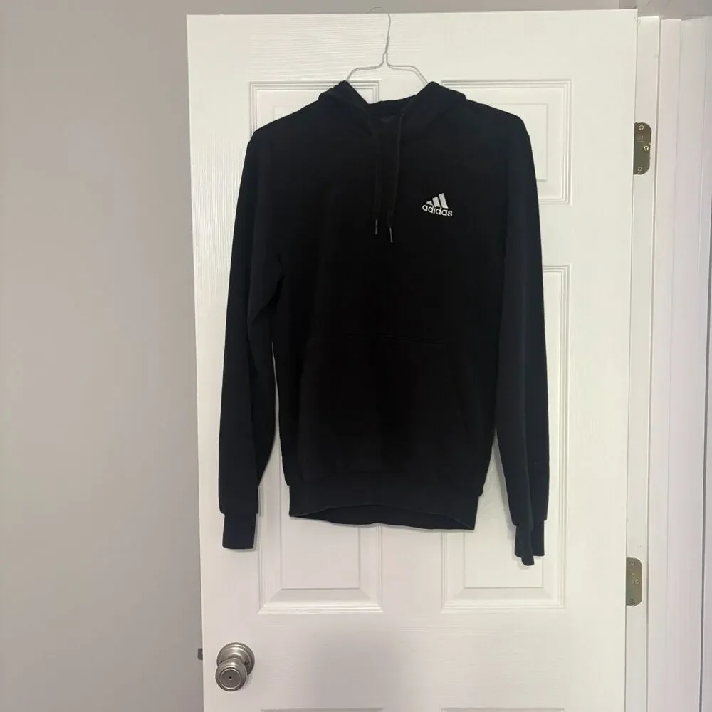 Adidas Mens Black 3-Stripes Fleece Hoodie Pullover Sweatshirt Size Small